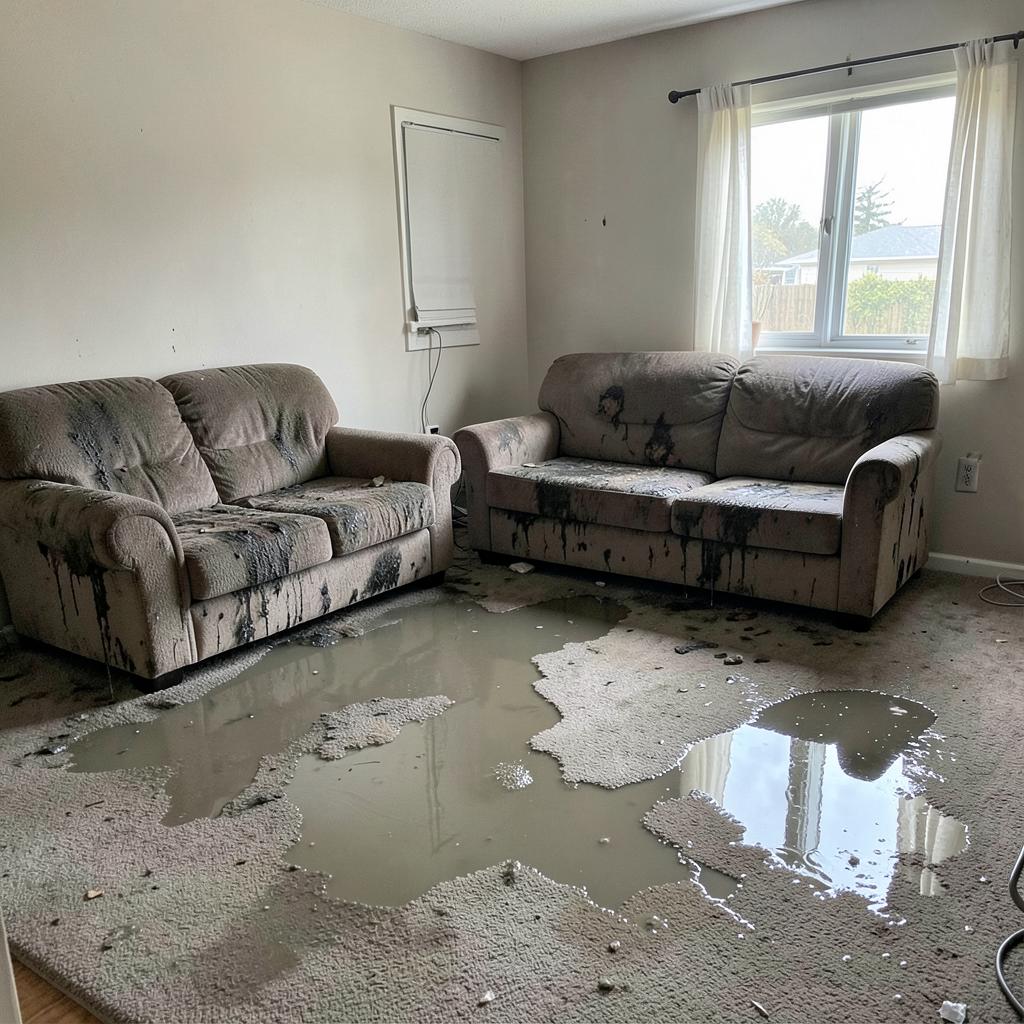 Property before restoration: Living Room Recovery